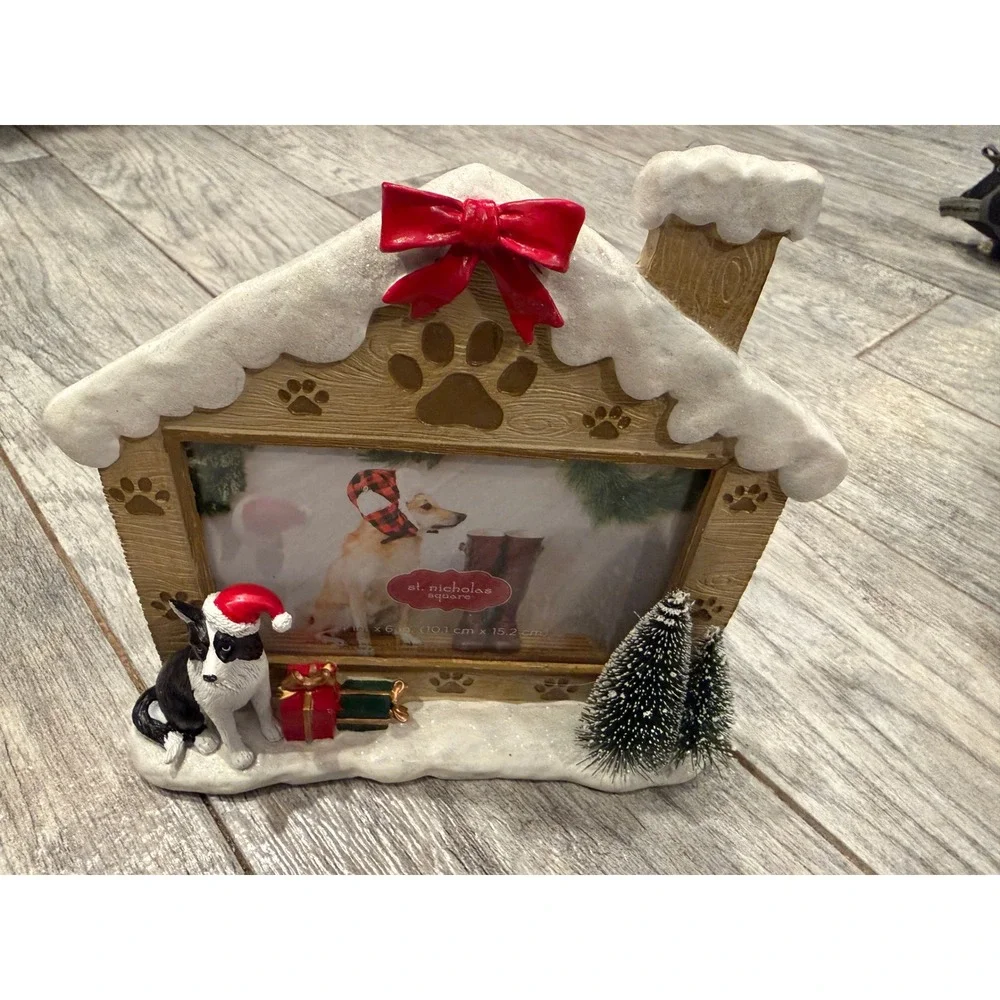 St Nicholas Square Christmas Dog House Picture Frame 4x6 Border Collie 3D Resin